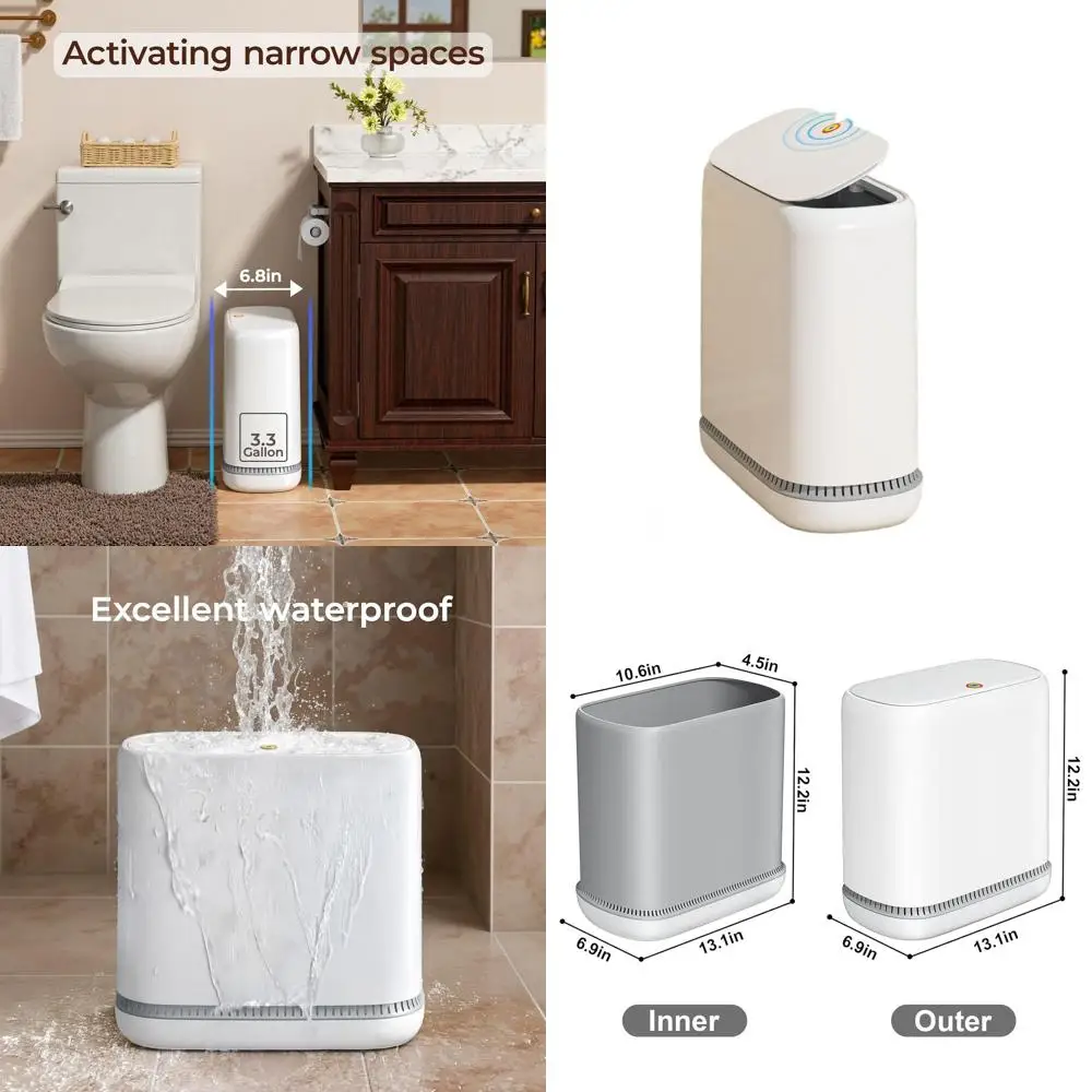 

Compact Bathroom Trash Bin with Lid and Odor Control Seal - Waterproof Touch-Open for RV, Kitchen, Office (3 Gallons)