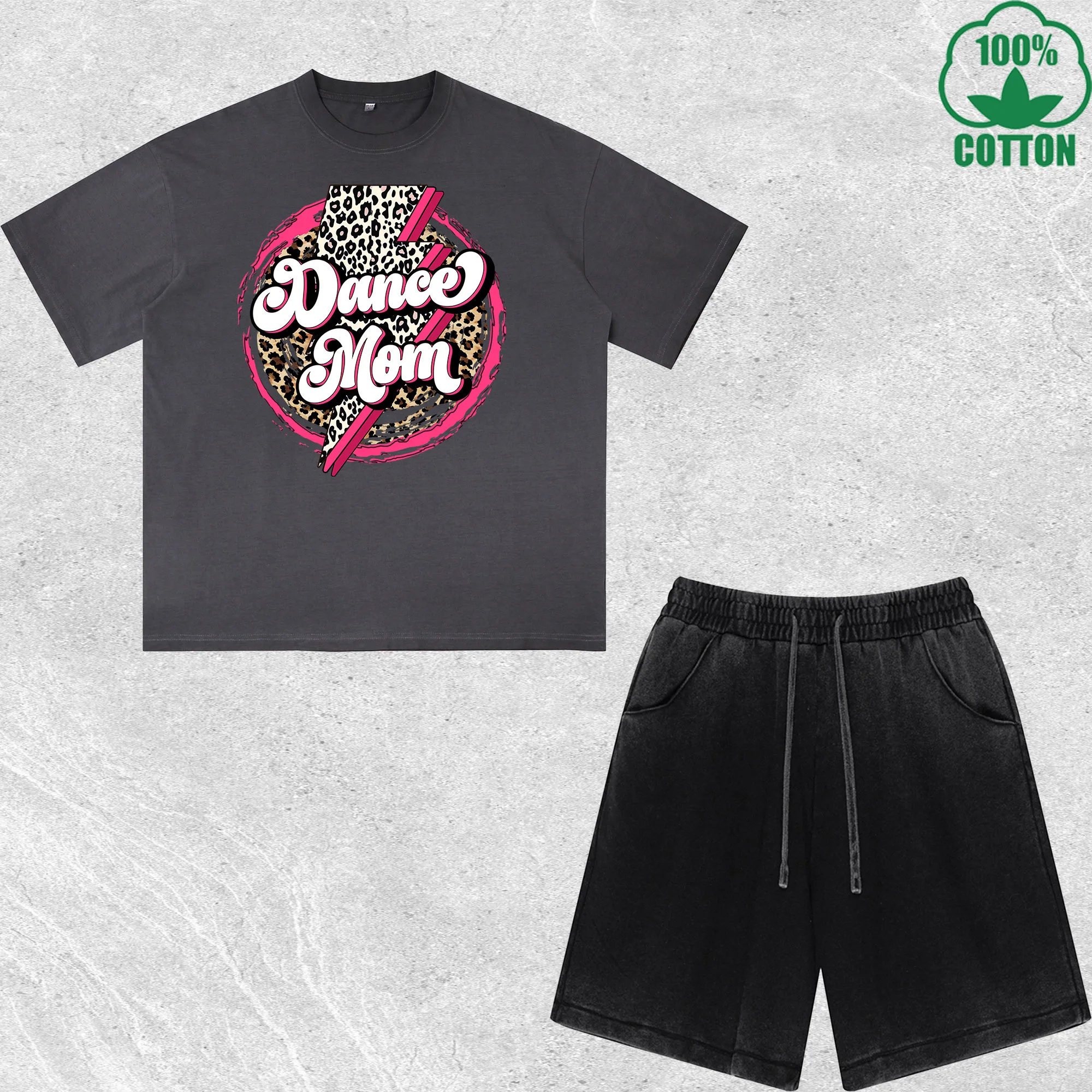 

Dance Mom Printed Dirty Wash T-Shirt Shorts Set Combo Loose Trendy Fashionable 100%Cotton Short Value Pack