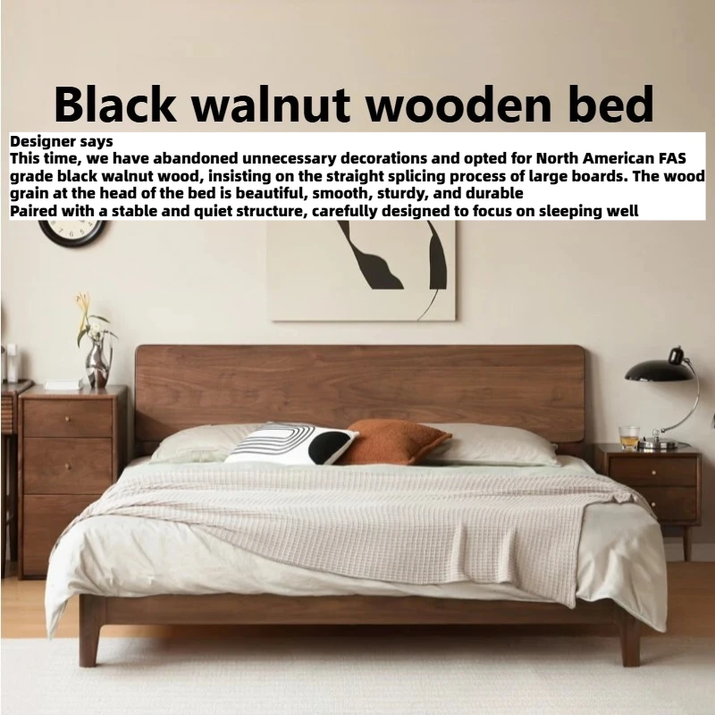 

Двуспальная кровать из черного ореха 1,8 м с изголовьем, в скандинавском стиле, для 2 человек, с мягкой спинкой, королевский размер, каркас, мебель для спальни, комплект для дома