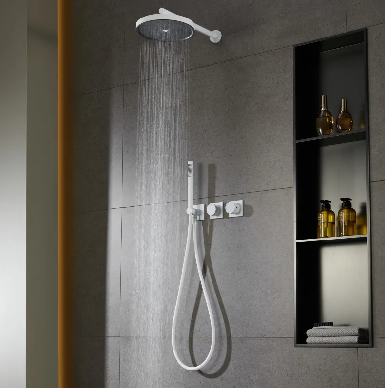 Brass Concealed Wall Mounted Gun Gray Bathroom Shower Faucet Set Bath Tap With Hand Shower Embedded Rain Shower Faucet