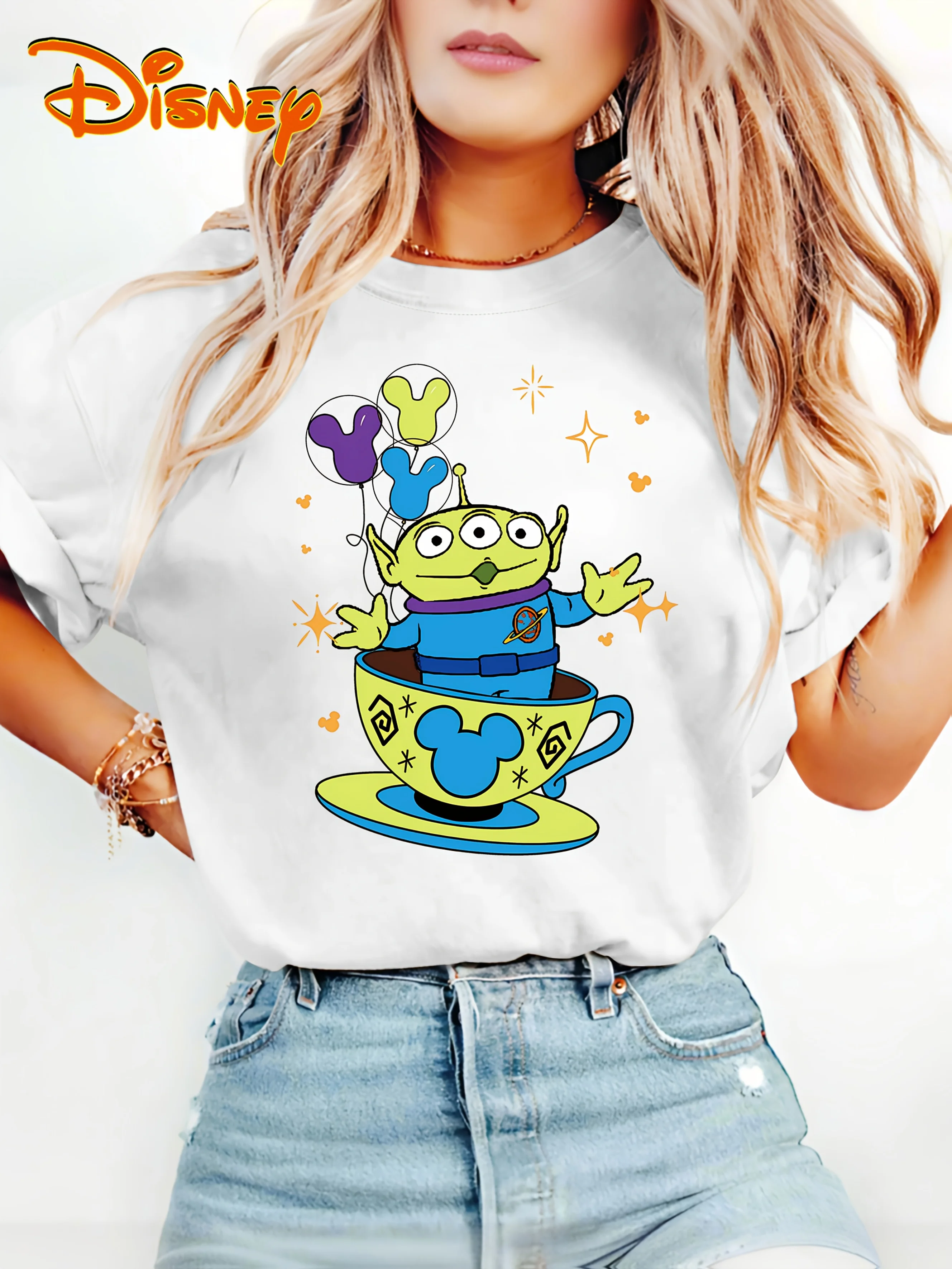 

Disney series "Toy Story" three eyed alien element print spring and summer new casual men's and women's round neck T-shirt