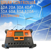 10A 20A 30A 40A 50A 60A 80A 100A Solar Charge Controller 12V 24V 48V LCD PWM Solar Panel Regulator With Dual USB Charger Lights
