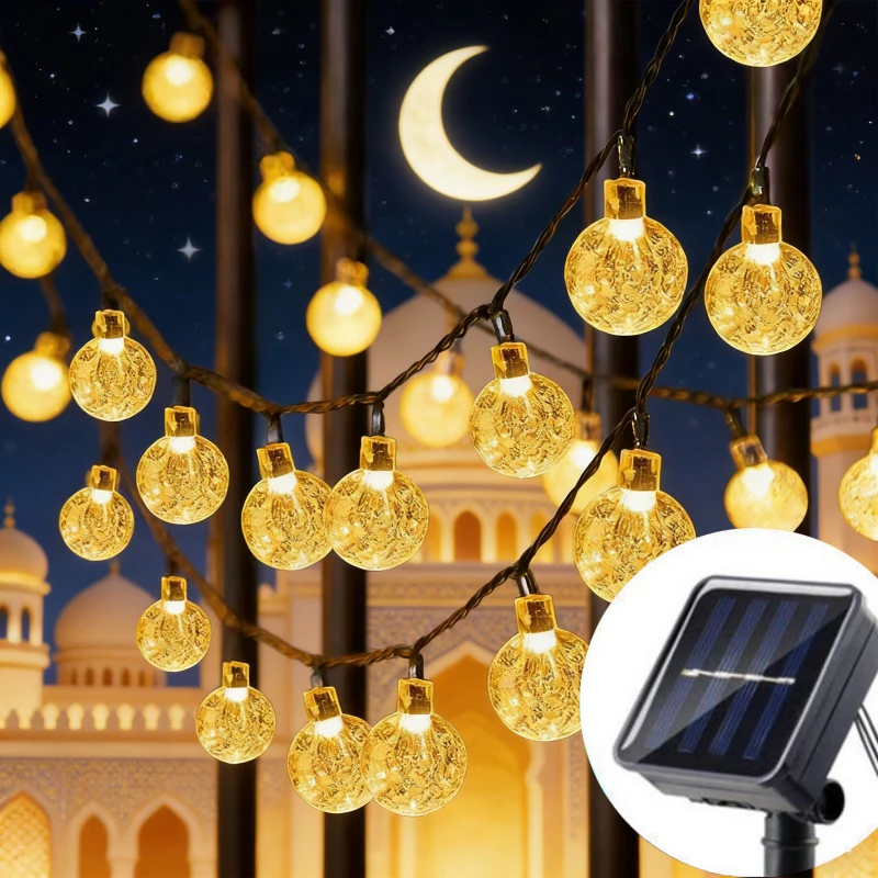 20/50/100LED Solar Bubble Ball Light String Festoon Wedding Fairy Chain Garland Outdoor Patio Holiday Ramadan Room Decoration