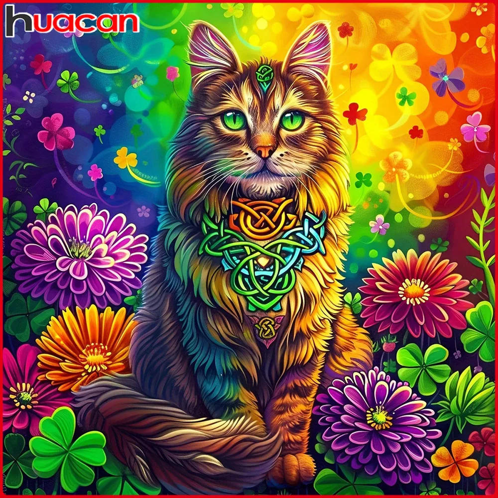 Huacan Diamantmalerei Katze Gänseblümchen Diamant-Mosaik Tier Blume Neue Kollektion 2026 Dekorative Gemälde