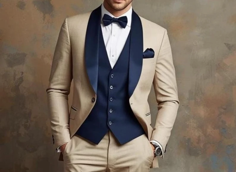 

Beige Color 3 Piece Tuxedo Men's Suit - Wedding Groom Suit - Custom Slim Fit Suit Men - Elegant Formal 3 Piece Suits
