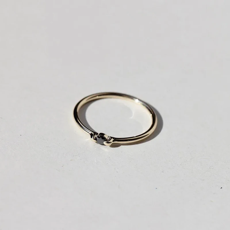 Original Klassischen Single Schwarz Diamant Damen Flache Ring Öffnung Einstellbar Großzügig Minimalistischen Licht Luxus Silber Schmuck