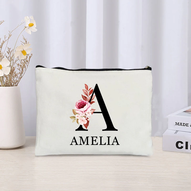 Trendy Letters Makeup Bag Women Travel Cosmeti Organizer Canvas Toiletry Pouch Custom Name Bridesmaid Gifts Side Bag for Ladies