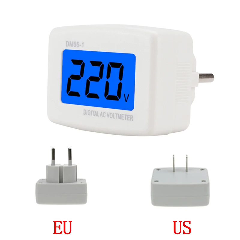 DM55-1 Digital Voltmeter EU US Plug Volt Meter Socket Voltage Tester LCD Display Voltage Meter 110V 220V Wall Flat Voltage Meter