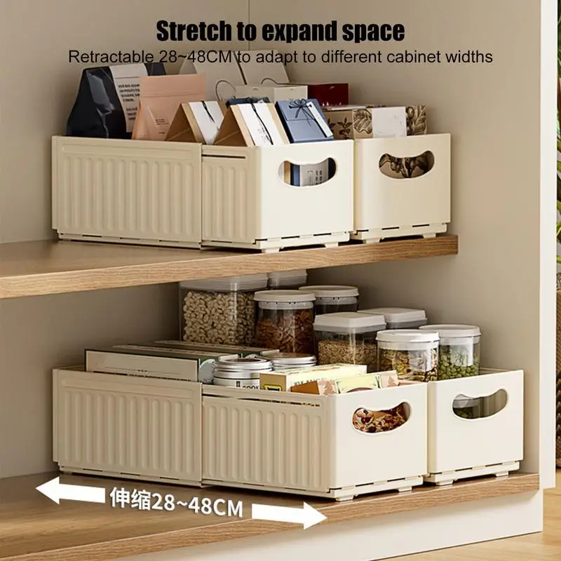 3pcs Kitchen Storage Box Retractable Slide Storage Basket Cabinet Storage Organizer Drawers Storage Box Household Kitchen