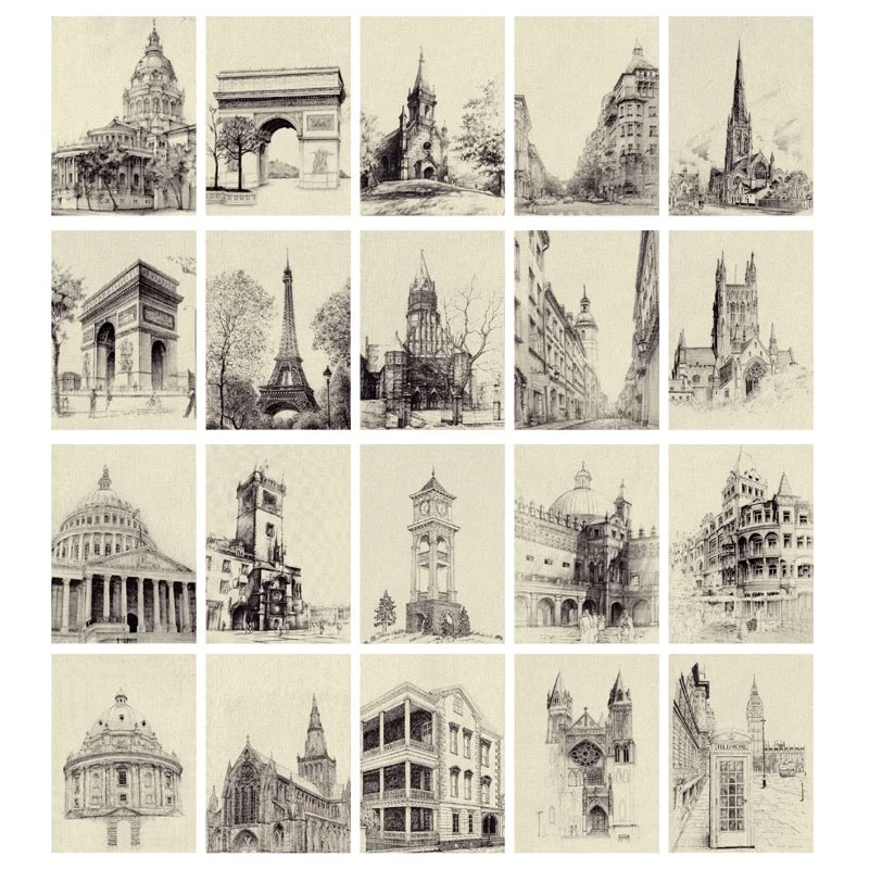 28 Sheets/Lot Take A Trip To Europe Postcard Black and White Sketch Architecture Greeting Message Cards Fashion Gift