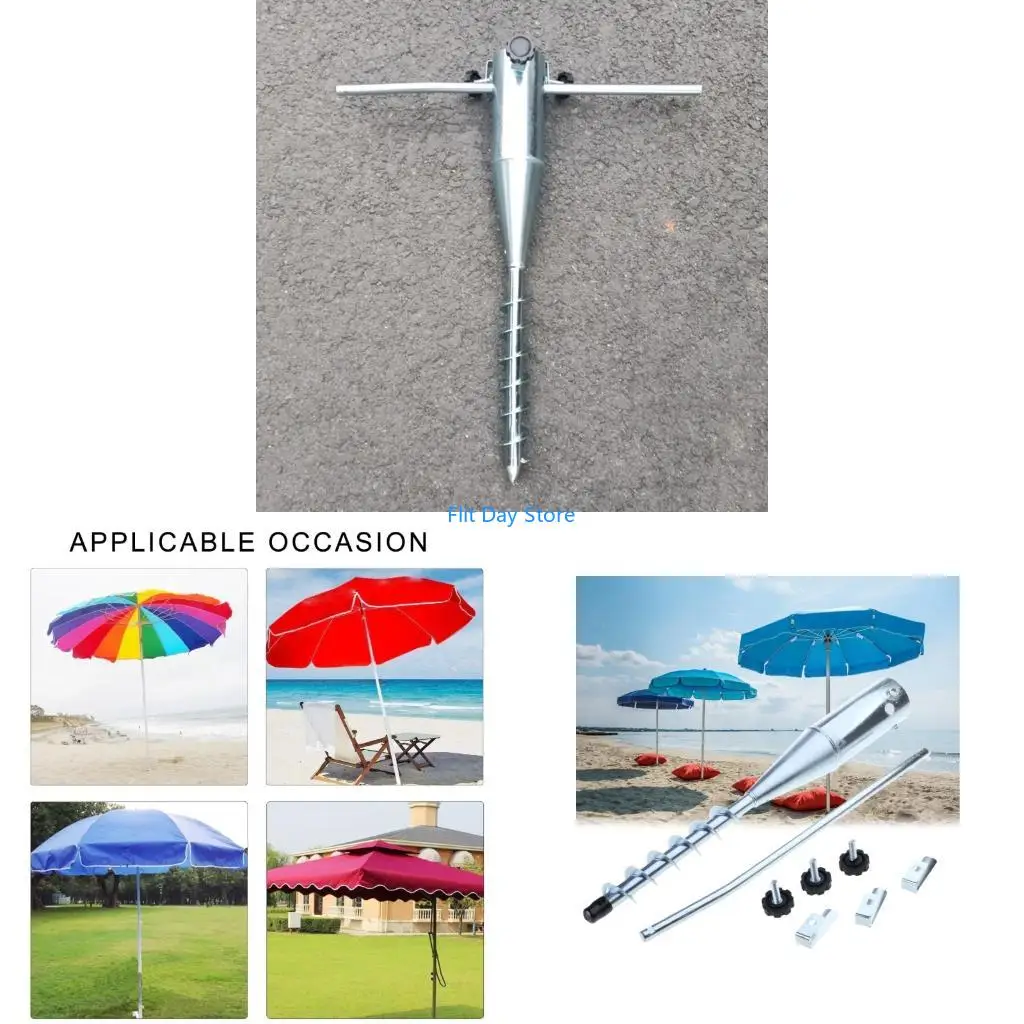 F92C Portable Metal Umbrella Stand Anchors Base Beach Umbrella Sand Anchors Ground Screw for Sand Ground Anchors Patio Flag