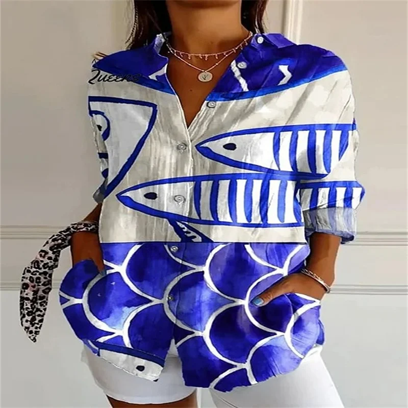 3D Printing New Women\'s Summer European and American Trendy Long Sleeve Shirt Strange Pattern Drop Shoulder Sleeve Long Shirt