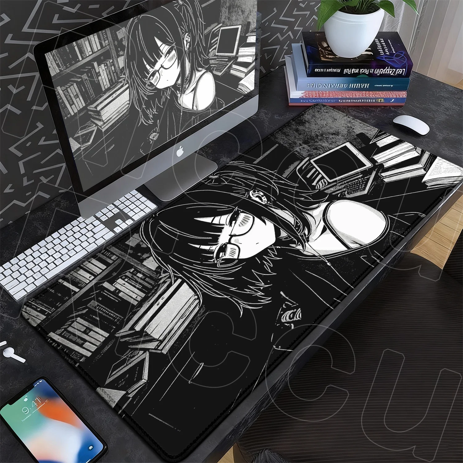 

HD Print black and white color scheme KeyboardMat Anime Girl Edge locking Soft MousePad Desktop protectionRug Gaming Accessories
