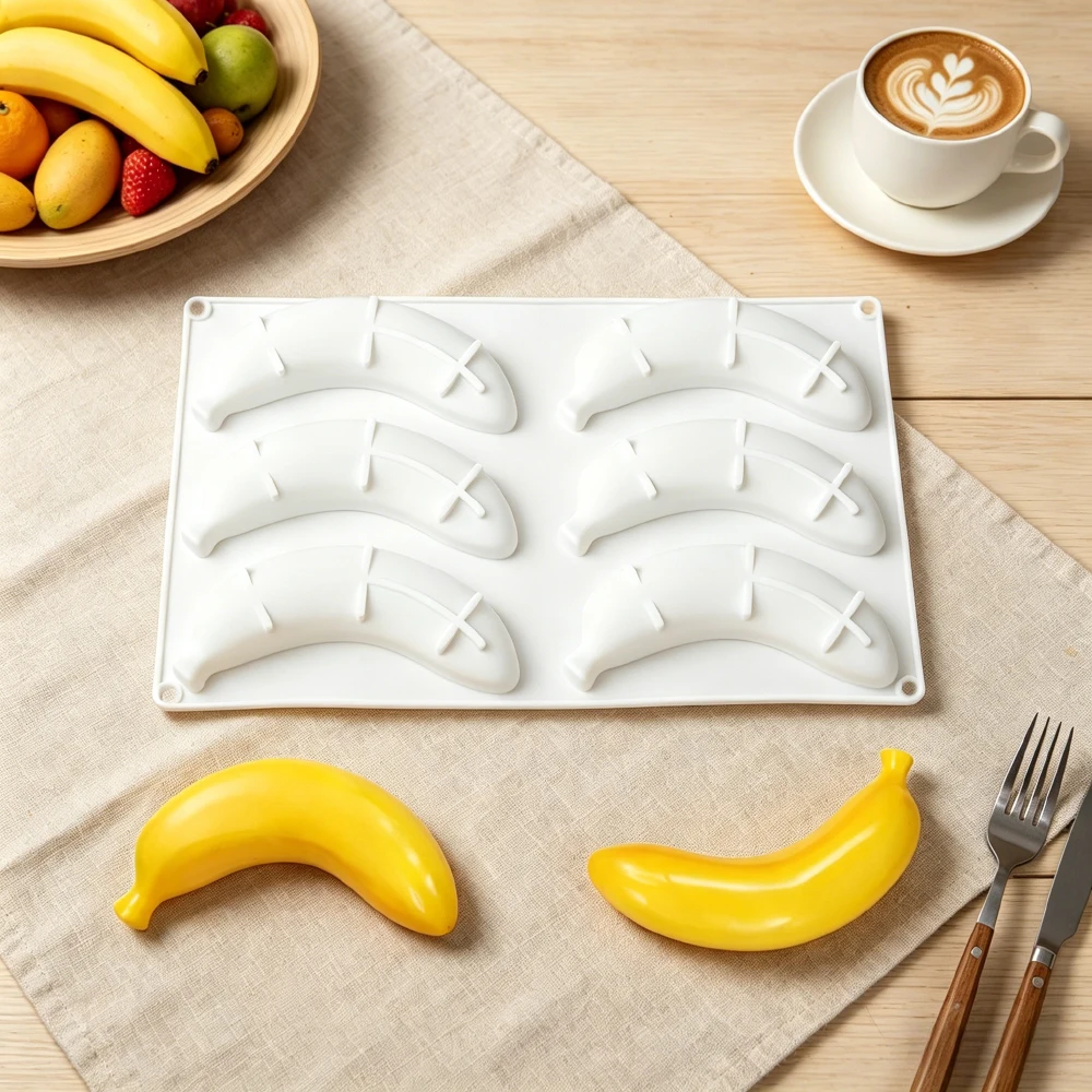 6-Cavity Banana Mousse Cake Silicone Mold Chocolate Pudding Dessert French Pastry Baking Mold Creative DIY Candle Mold