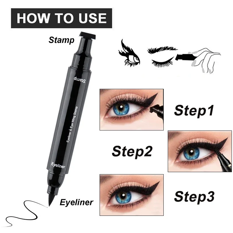 2 In1 Stempel Vloeibare Eyeliner Potlood Waterdichte Snelle Droge Dubbelzijdige Zwarte Seal Eyeliner Pen Make-Up Voor Vrouwen Cosmetica