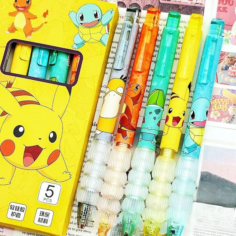 

5pcs Pokemon Pens Pikachu Squirtle Charmander Cute Press Gel Pen Set Anime Cartoon School Office Stationery Supplies Kids Gifts