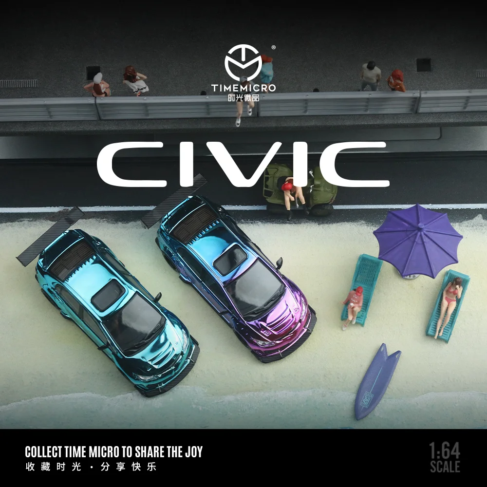 TIME MICRO 1:64 CIVIC Electroplating purple blue Painting Alloy Car Model Model Car Collection& Display& Gift