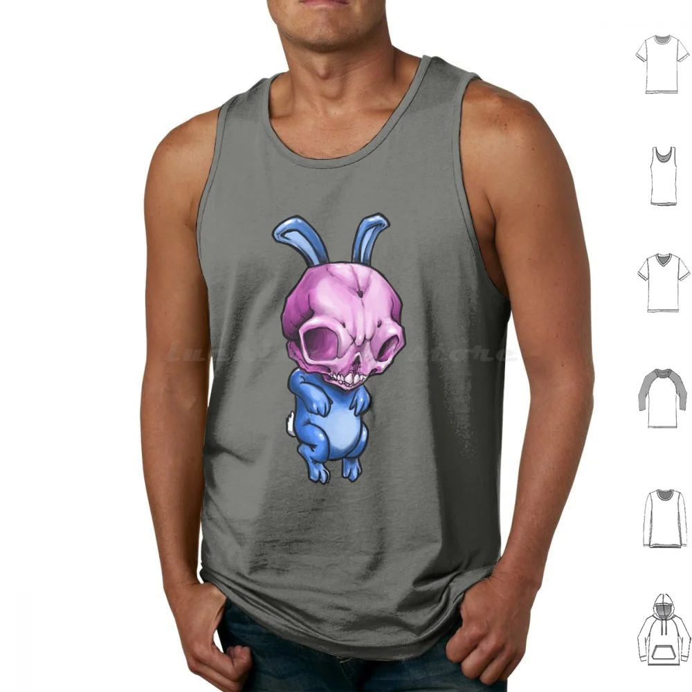 Skullbunny Tank Tops Print Cotton Skull Bunny Rabbit Skeleton Pink Purple Ears Cute Cartoon Trippy Colorful Animated