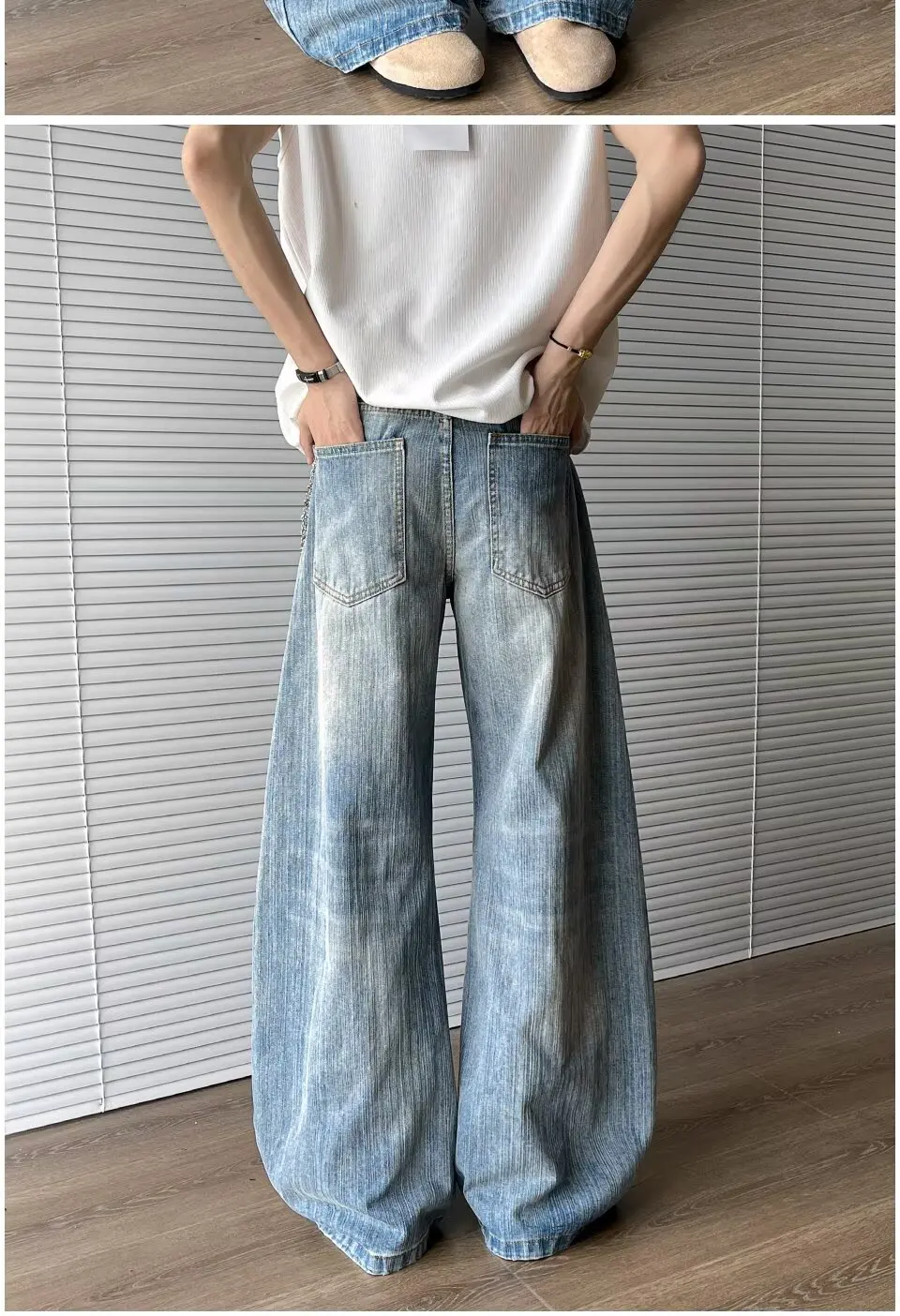 2025 Trashy Y2K Streetwear Washed Blue Baggy Ripped Jeans Hosen für Männer 90er Jahre Vintage Kleidung Straight Distressed Denim Hosen – Detail 13