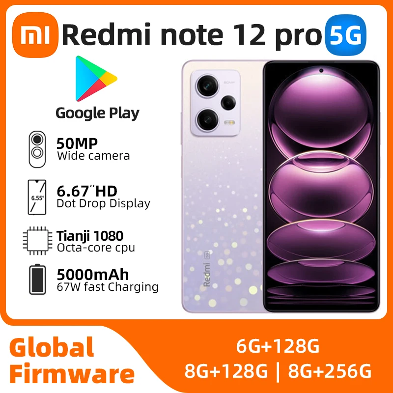 Xiaomi redmi note 12 pro Android 5G desbloqueado 6,67 polegadas 8GB RAM 256GB ROM Todos os cores em boas condições Telefone usado original