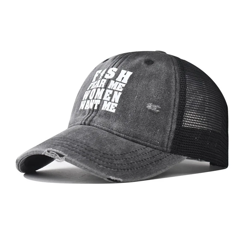 

New Cotton Baseball Cap With Personalized English Text For Men And Women Outdoor Printed Breathable Mesh Cap