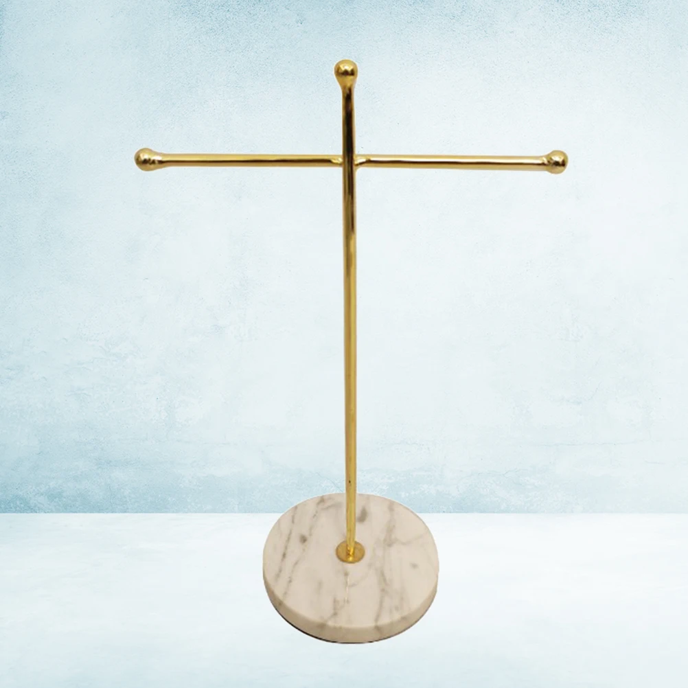 Metal Jewelry Stand Earrings Holder Necklace Display Cross Shaped Marble Base Storage Rack for Bracelets Rings