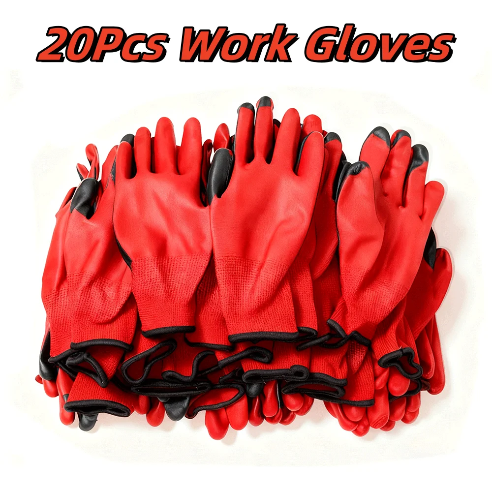 

20 шт./10 пар сверхпрочных латексных рабочих перчаток с превосходным покрытием для садоводства и защиты при работе, устойчивые к разрывам