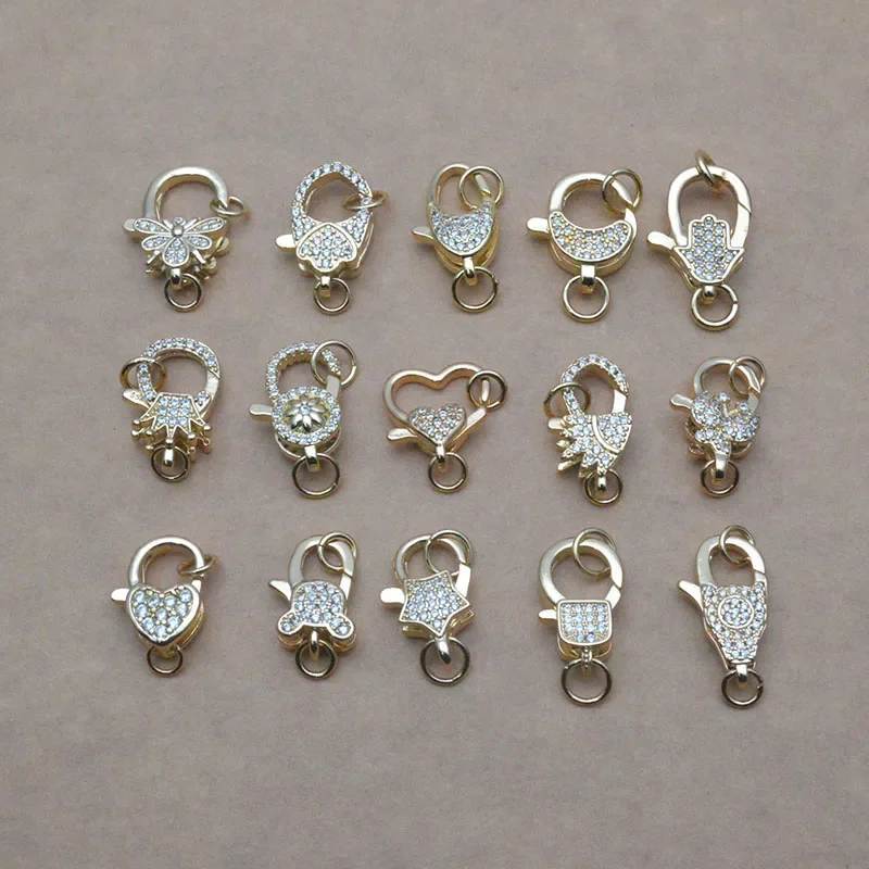 5pcs/lot Micro Paved Zircon Brass 18K Gold Plated Lobster Clasp Charm for Jewelry Making Supplies Diy Necklace Bracelet Parts