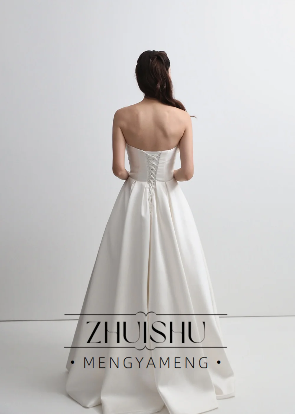 ZHUISHU Modern Satin A-Line Korea Wedding Photo Shoot Dress Strapless Pleat Open Back Corset Back  Bridal Gown Customized 웨딩드레스