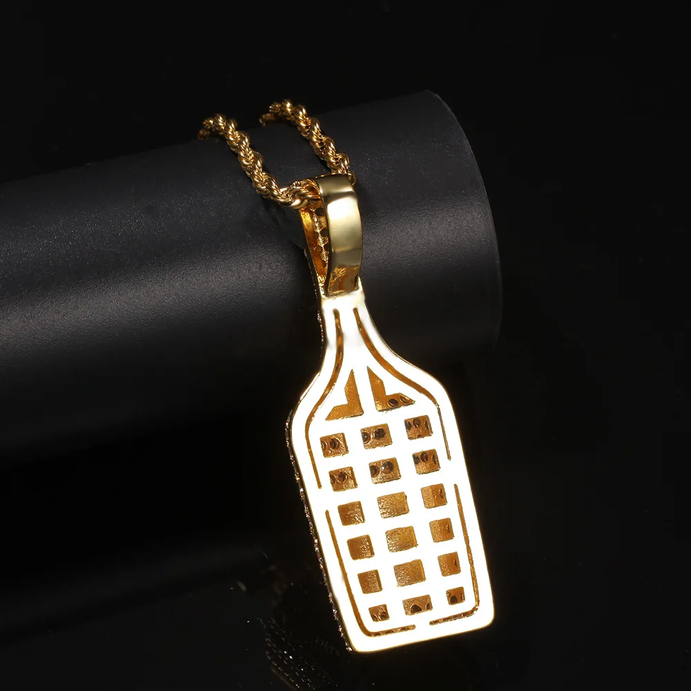 Hipster Design Wine Bottle Shape Bling Bing Iced Out Pendant Necklace Rock Rapper Fashion Hip Hop Jewelry BP296