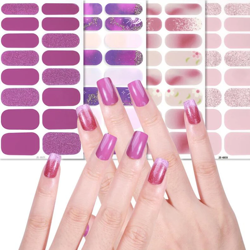 Nail Art Stickers Glitter Nail Polish Press On Nails Full Cover Adhesive Nail Wraps DIY Manicure Decal Decorations False Nails