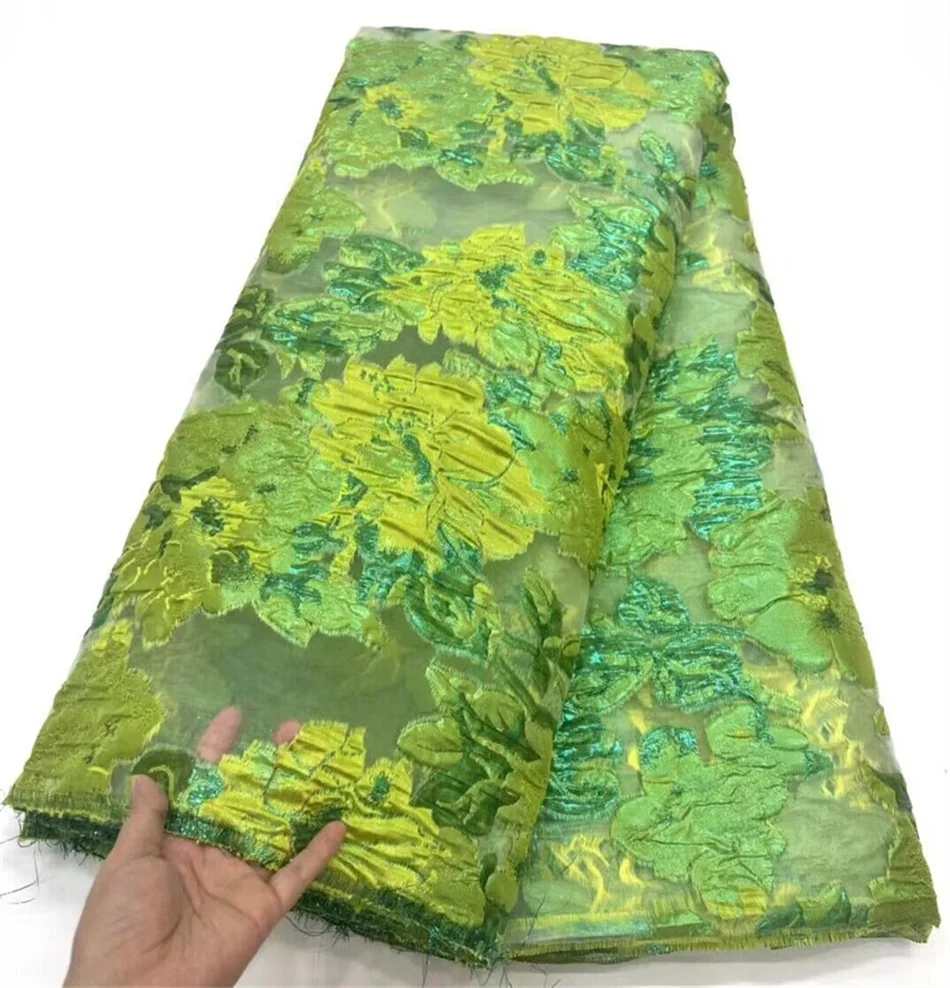 Orange African Jacquard Brocade Fabric Gilding Lace Material Floral Organza Tulle Mesh French Net Brocard Tissu 5Yard DJO43