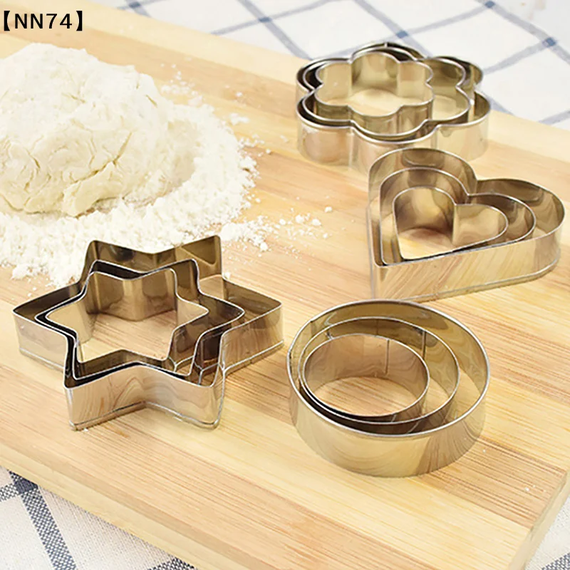 【NN74】Baking Mould Baking Mould Egg Mould Stainless Steel Cookie Cutter Biscuit DIY Mold Star Heart Flower Cutter 3pcs/set[J]