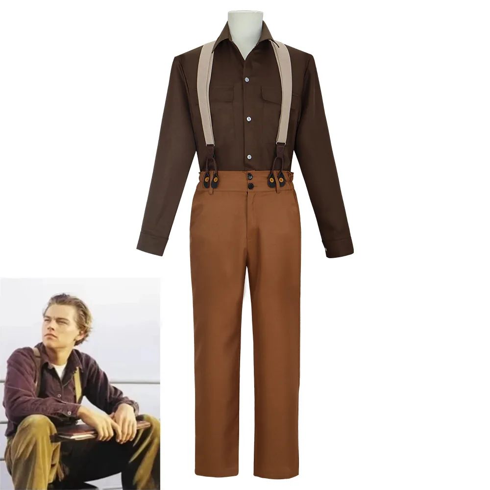 

Mens Titan Jack Cosplay Costume Jack Dawson Tops Pants Overalls Outfits Full Set Halloween Party Suit