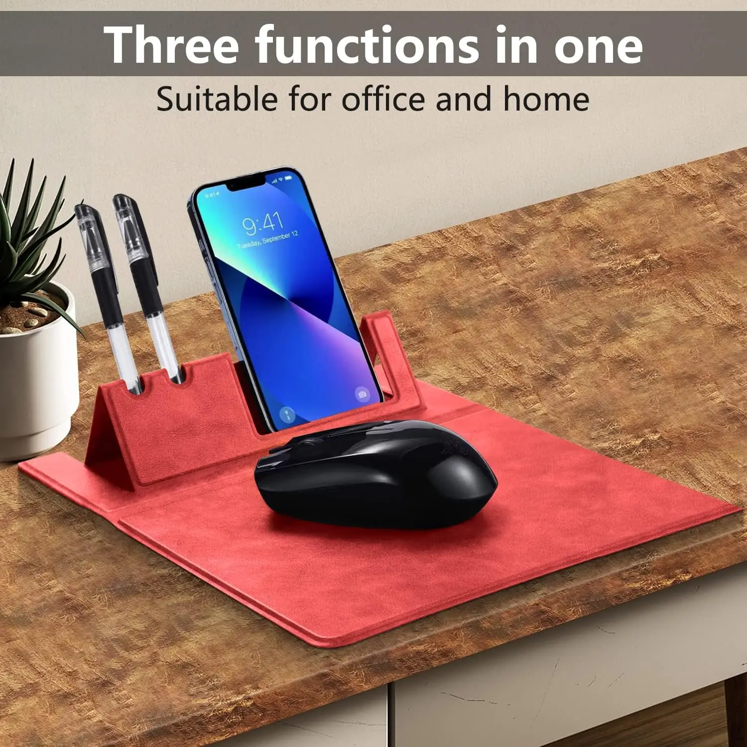 Mouse Pad Leather Mat 3 in 1 Mice Pad Non-Slip Base Portable Slim Mouse Pad for Phone Stand Pen Holder Desktop Table Mats Pad