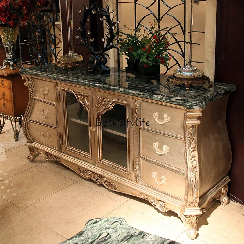 

yj19 European marble carving entrance dining side tea cabinet household