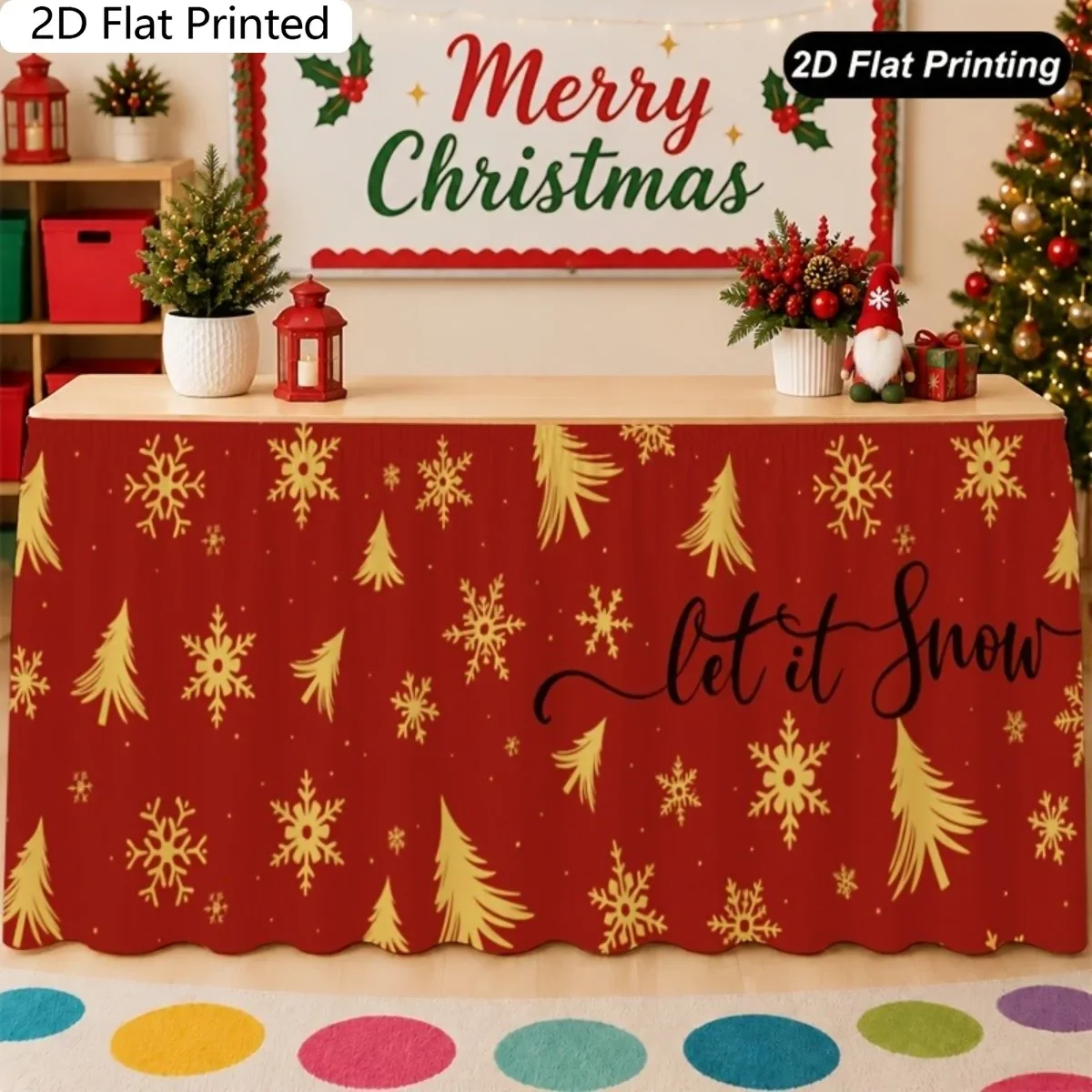 1. PC table skirt tablecloth  2D plane printing  Christmas table skirt