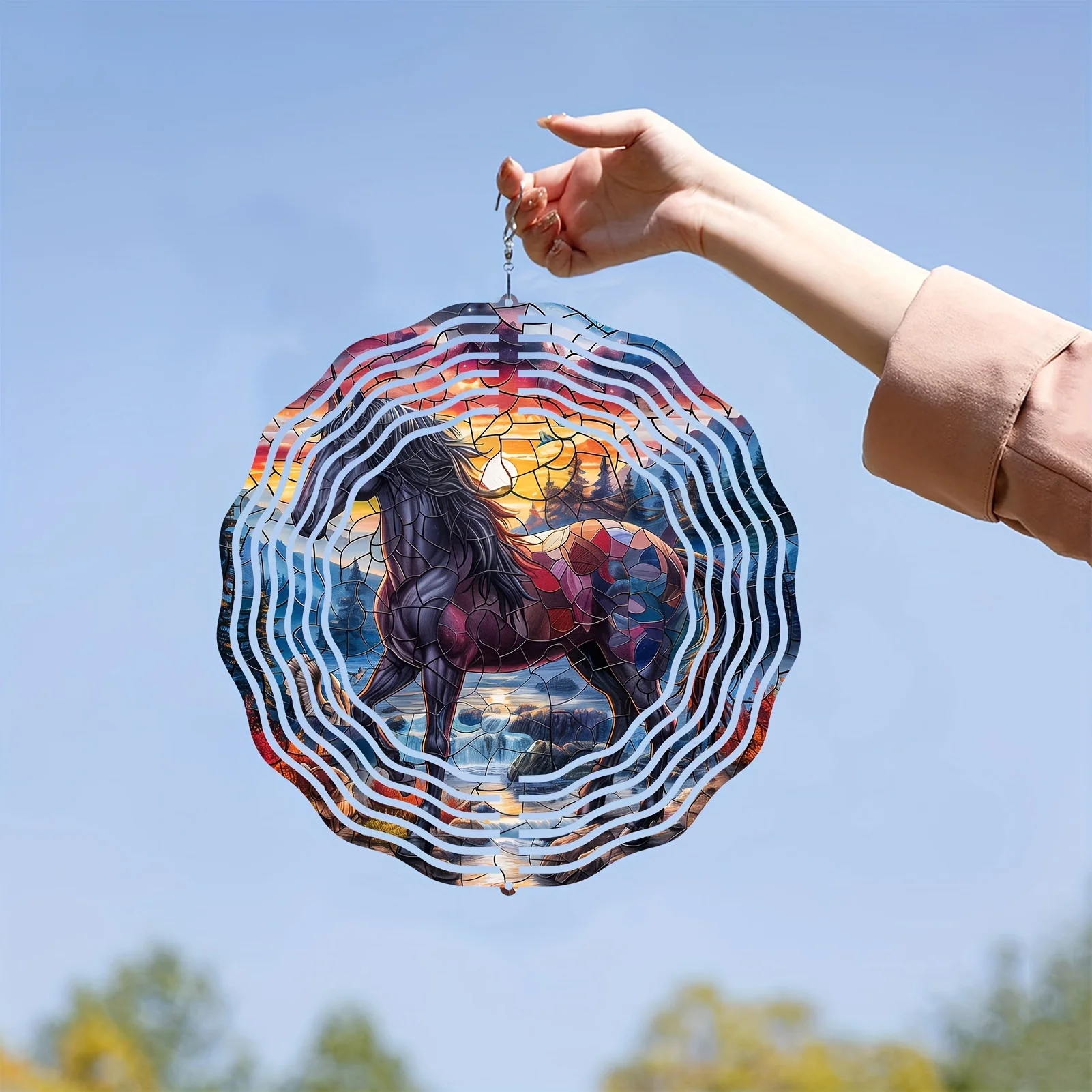 1pc 3D Beautiful Metallic Multicolor Horse Wind Chime, with Stereoscopic Dynamic Garden Art, for Indoor/Outdoor Decor