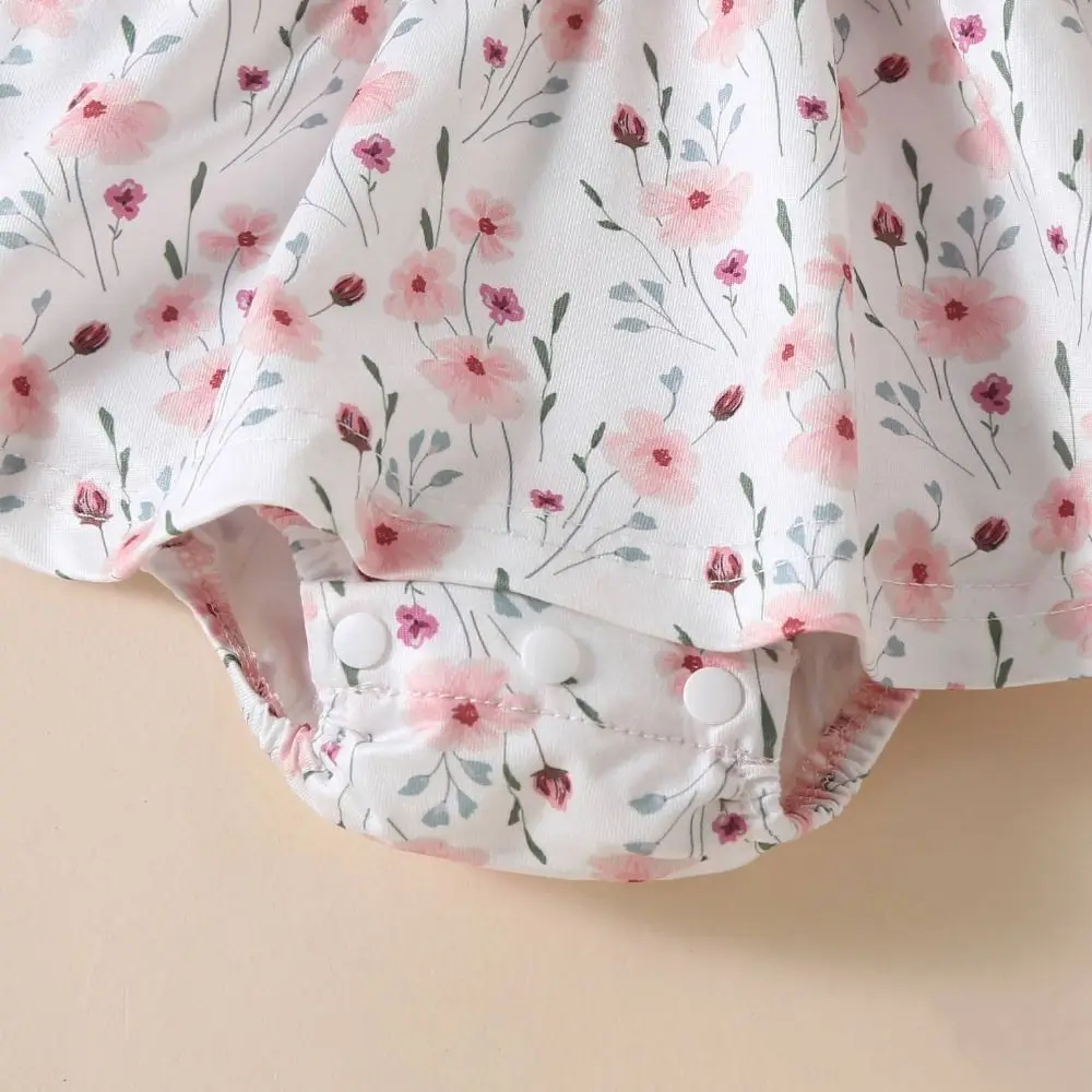 Soft Bowknot Toddle Princess Dress Flower Cotton Summer Baby Bodysuit Sweet Infant False 2Piece Jumpsuit Dress Birthday Gift