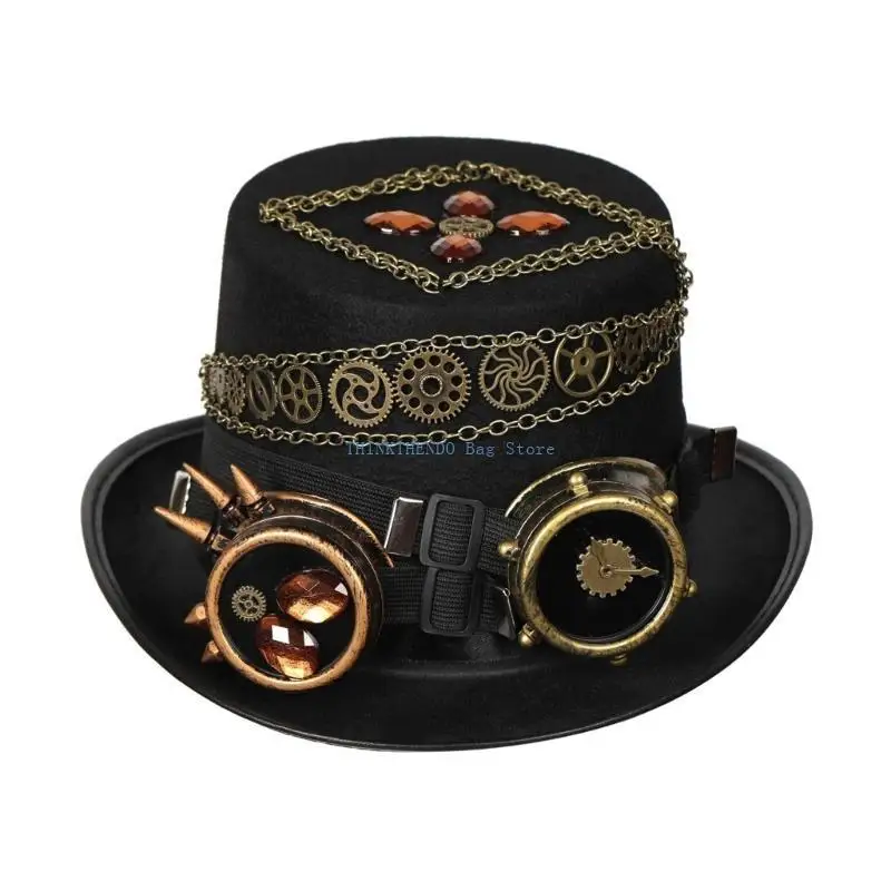 340D Gothic Cosplay Hat Bowlers Hat Surprise Gift for Girlfriend Boyfriend Top Hat Vintage Bowlers Hat for Photo