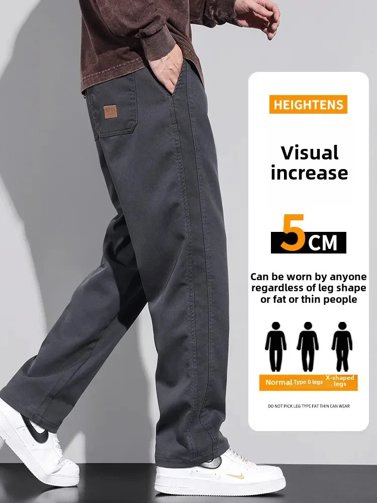 American High Street Straight Cargo Pants Men's Autumn and Winter Trends Loose Wide Leg Pants Fleece-lined Tencel Casual Trouser