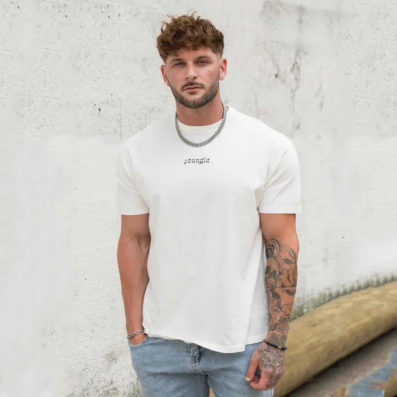 Summer New men\'s Oversized T-shirt Muscle Exercise Fitness Cotton Round Neck Short Sleeve Gym Running Basketball Training topman