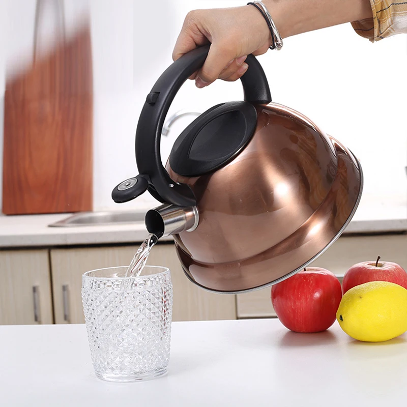 New 3L wood grain handle spray bronzed kettle Europeanstyle sounding kettle flat bottom thickened kitchen whistle boiling kettle