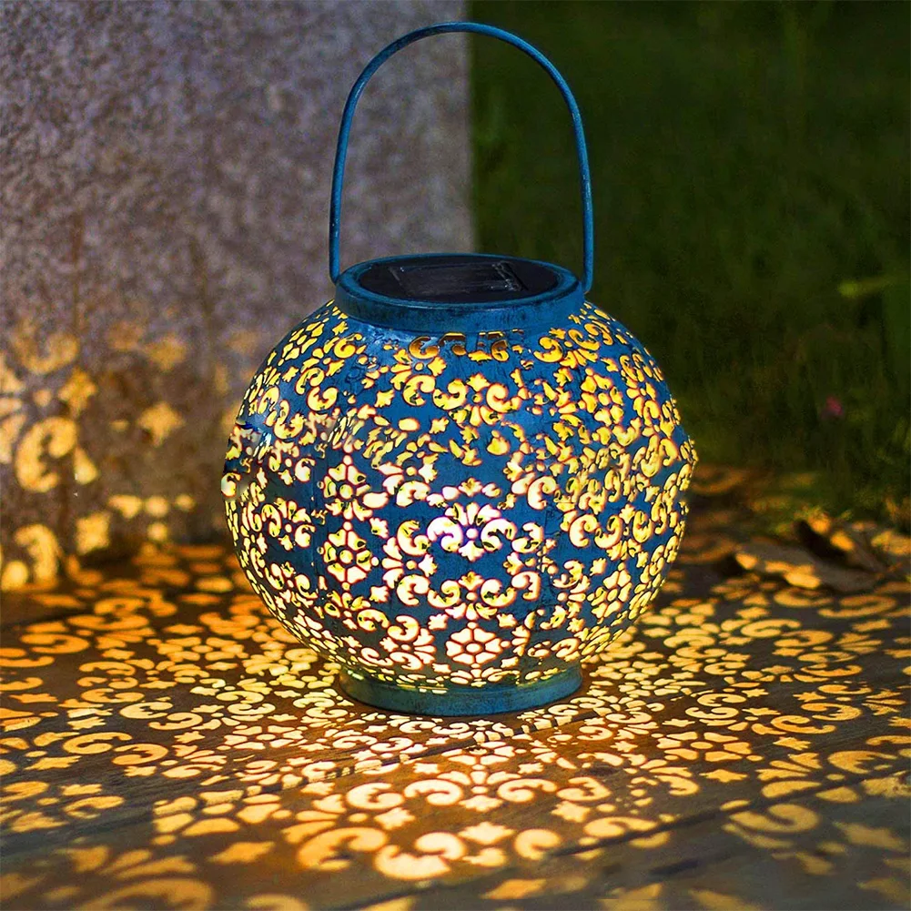 Outdoor Metal Lanterna Pendurada, impermeável LED Table Lamp, Solar Powered Jardim Luzes Decorativas, Quintal Pátio