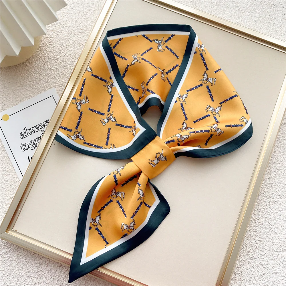 Elegant Small Ear Silk Scarf Women Luxury Spring Summer Neckerchief Wrist Towel Korean Style Tie Bag Band Ladies Neck Scarf