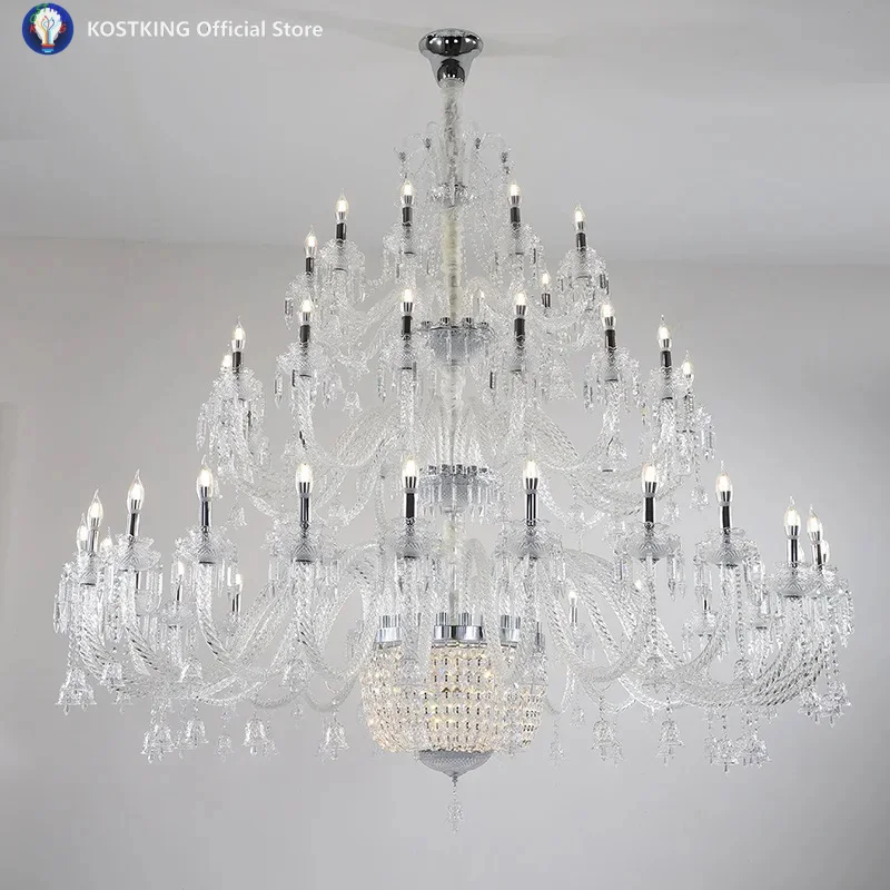 Extra Large Chandeliers Modern Light Luxury Transparent Crystal Chandeliers Ceiling Duplex Dig Hanging Lamps Stair Hotel Lights