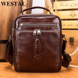 WESTAL Men's Leather Shoulder Bag Purse for ipad Multifunction Crossbody Bags for Men Croco Design Shoulder Bag Husband Gift