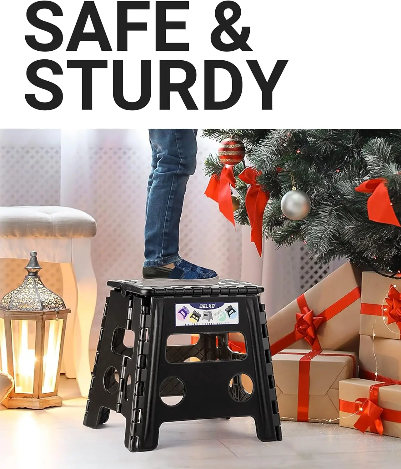 مقعد قابل للطي، مقعد قابل للطي مقاس 13 بوصة غير قابل للانزلاق للأطفال والكبار حتى 300 رطل، مقعد متدرج بمقبض، خفيف الوزن