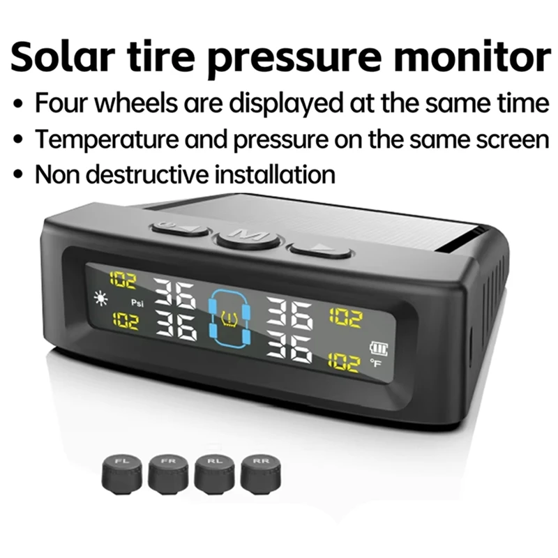 

Car External Tire Pressure Sensors Solar Power TPMS Tire Pressure Monitoring System Tire Alarm Digital Display