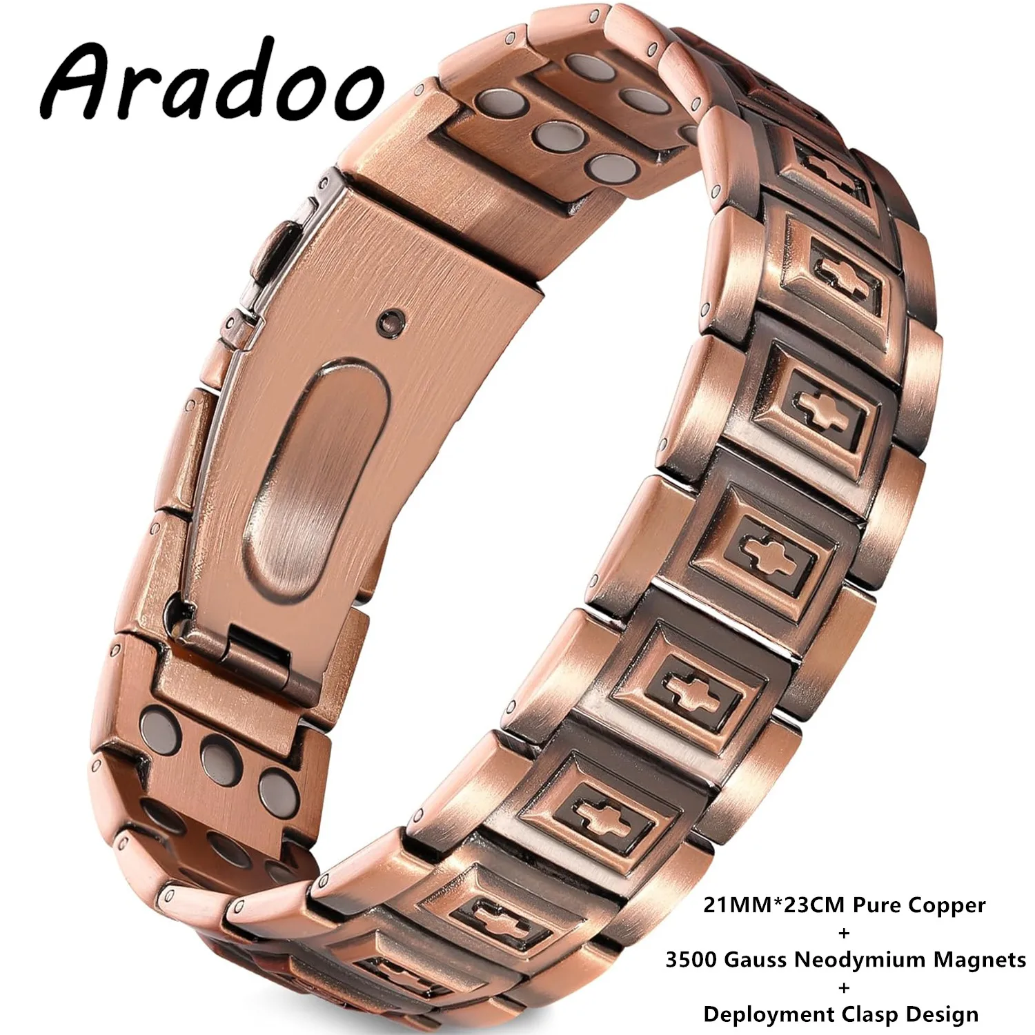 ARADOO Preumium Copper Bracelet for Men with 3X Strength,Magnetic Therapy Cross Wristband Jewelry Gifts